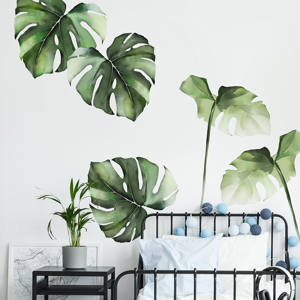 Monstera Thai Constellation - Акварель Монстера тропические листья джунглей наклейки